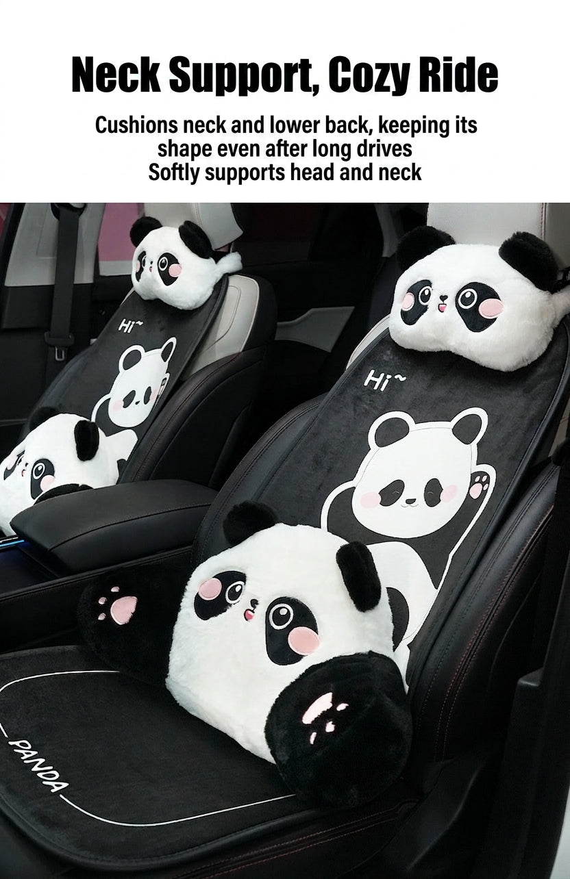 Car headrest lumbar support, cartoon cute panda, comfortable soft car cushion, all-season universal neck pillow