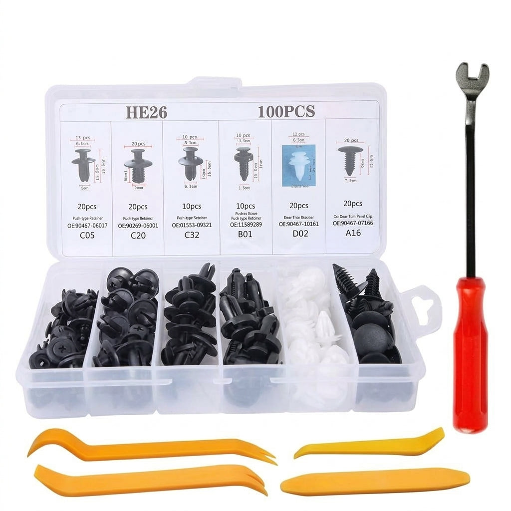 Cross-border 100PCS boxed buckles, 6 different automotive plastic fixed buckles, general car buckles, HE26 buckles