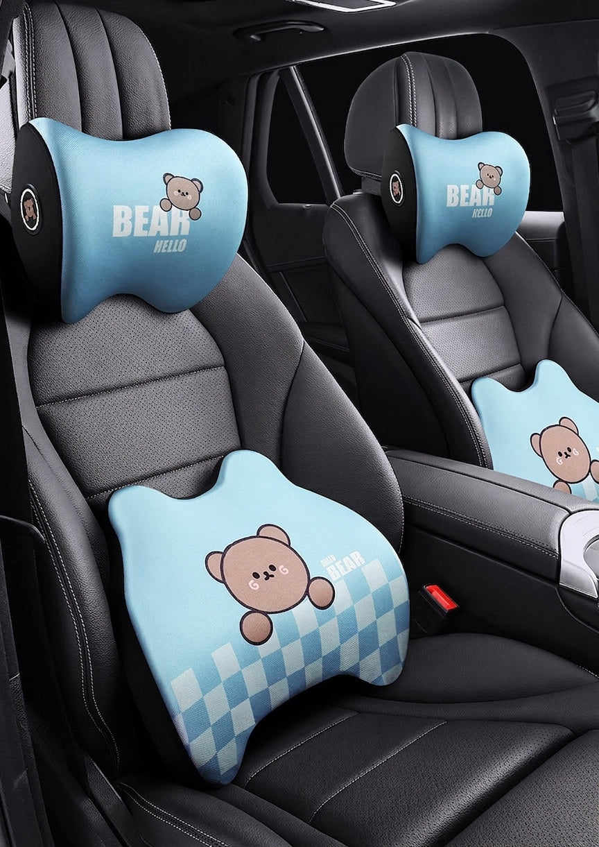Yiju car cartoon headrest, neck pillow, memory foam, car cushion, car seat, neck and neck pillow, bear headrest