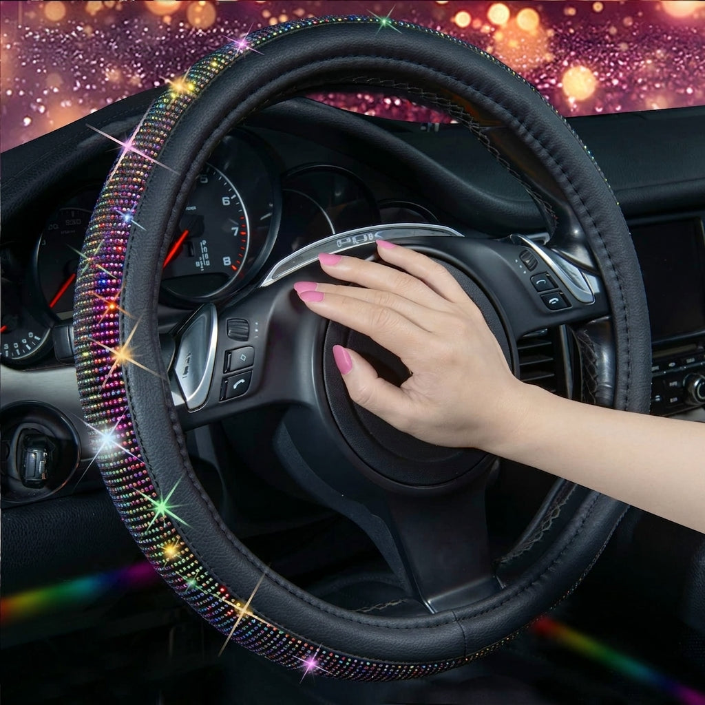 New car rhinestone fully rhinestone-hot rhinestone steering wheel, personalized handlebar cover, unisex steering wheel, Amazon