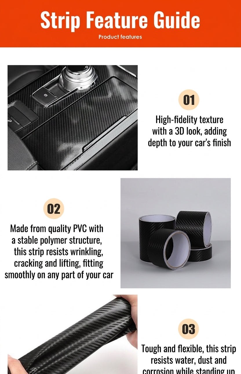 3D carbon fiber car stickers, door sill protection strips, bumper scratch and anti-collision tape, motorcycle and bicycle waterproof