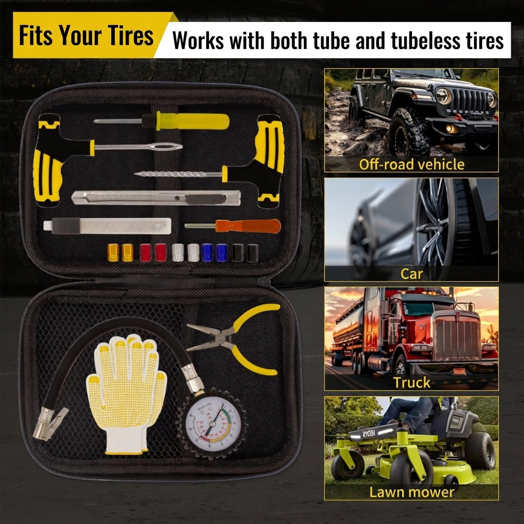 Tire Repair Kit - 61-Piece Emergency Tool Set