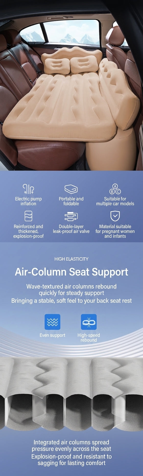 Sleeping car self-driving gear: folding bed rear seat pad, summer vacation bed Galaxy Deep Blue, rear seat sleeping essential, in-car air cushion