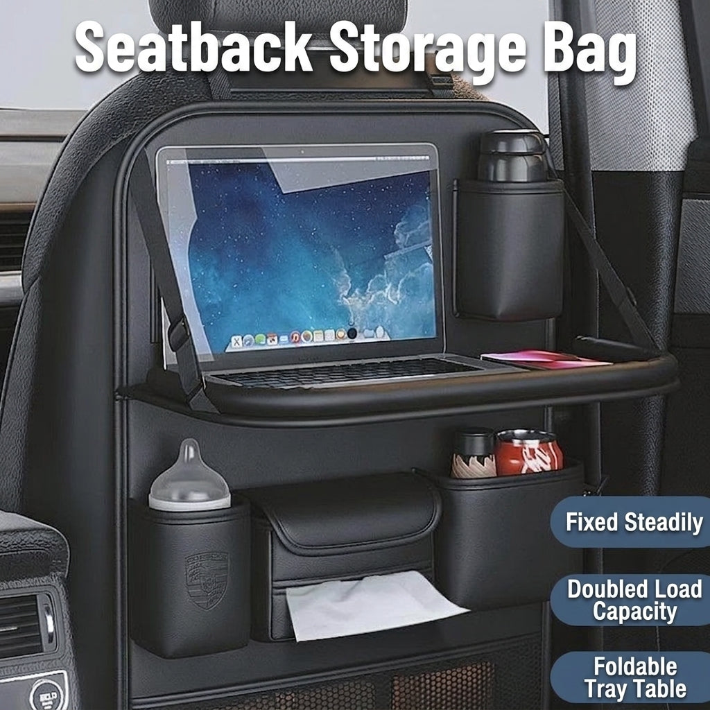Car seat back storage bag, leather rear storage box, dining table model car seat back hanging bag, anti-kick mat