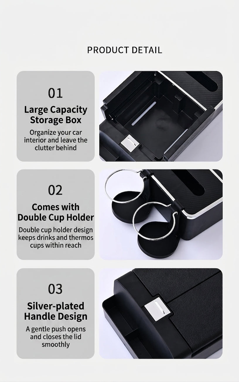 Car tissue box, armrest box, multifunctional water cup holder, storage box, creative and simple car interior sundries storage box