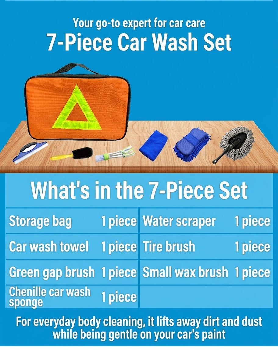Cross-border car wash tools, complete set, cleaning seven-piece sponge car wash brush, professional beauty maintenance car supplies