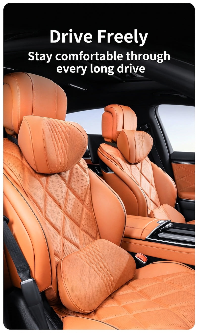 Summer breathable memory foam car headrest lumbar support premium car seat pillow car leather neck support pillow