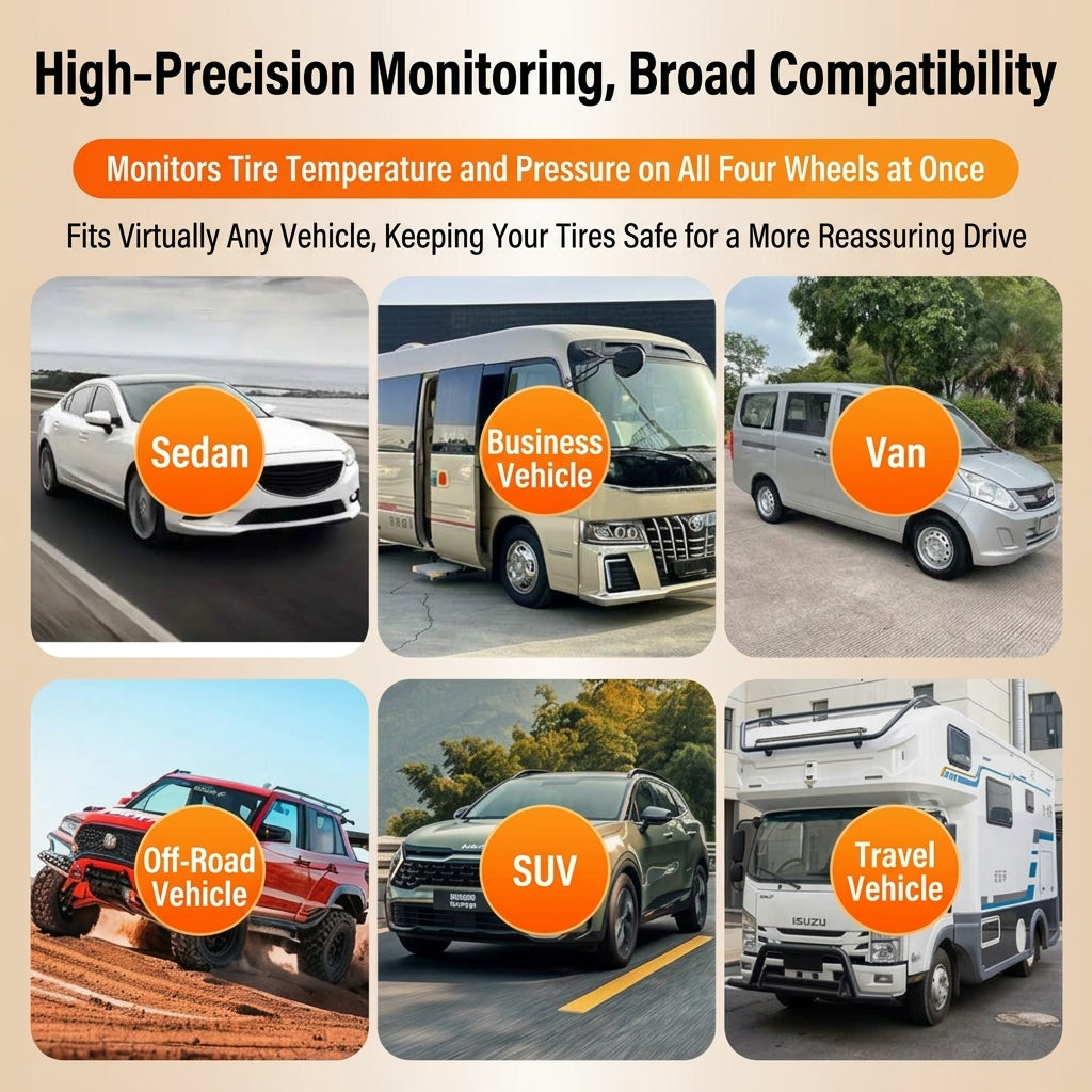 Tire pressure monitor, solar external sensor, high precision automotive tire pressure monitor, tire pressure sensor