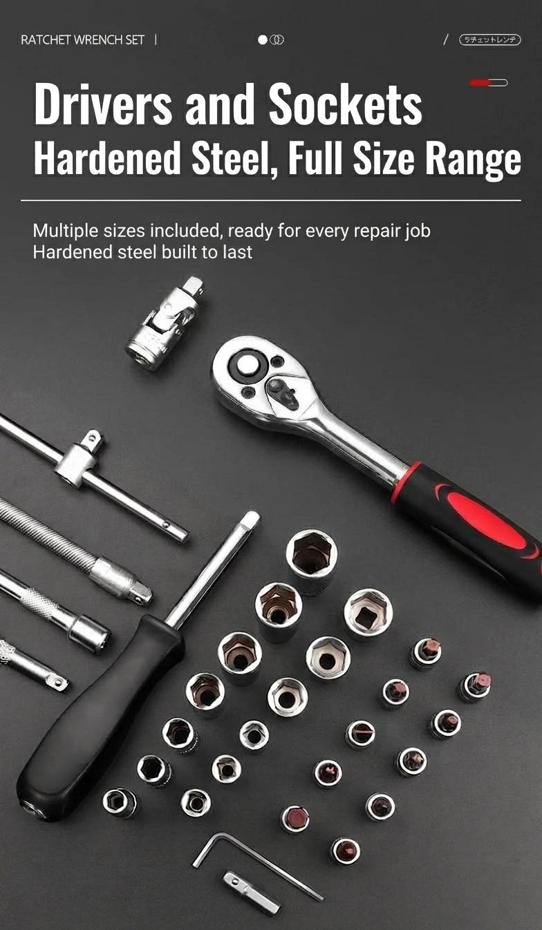 46-piece set of quick ratchet wrenches and screwdriver toolboxes for car repairs, hardware sets, and auto repair kits