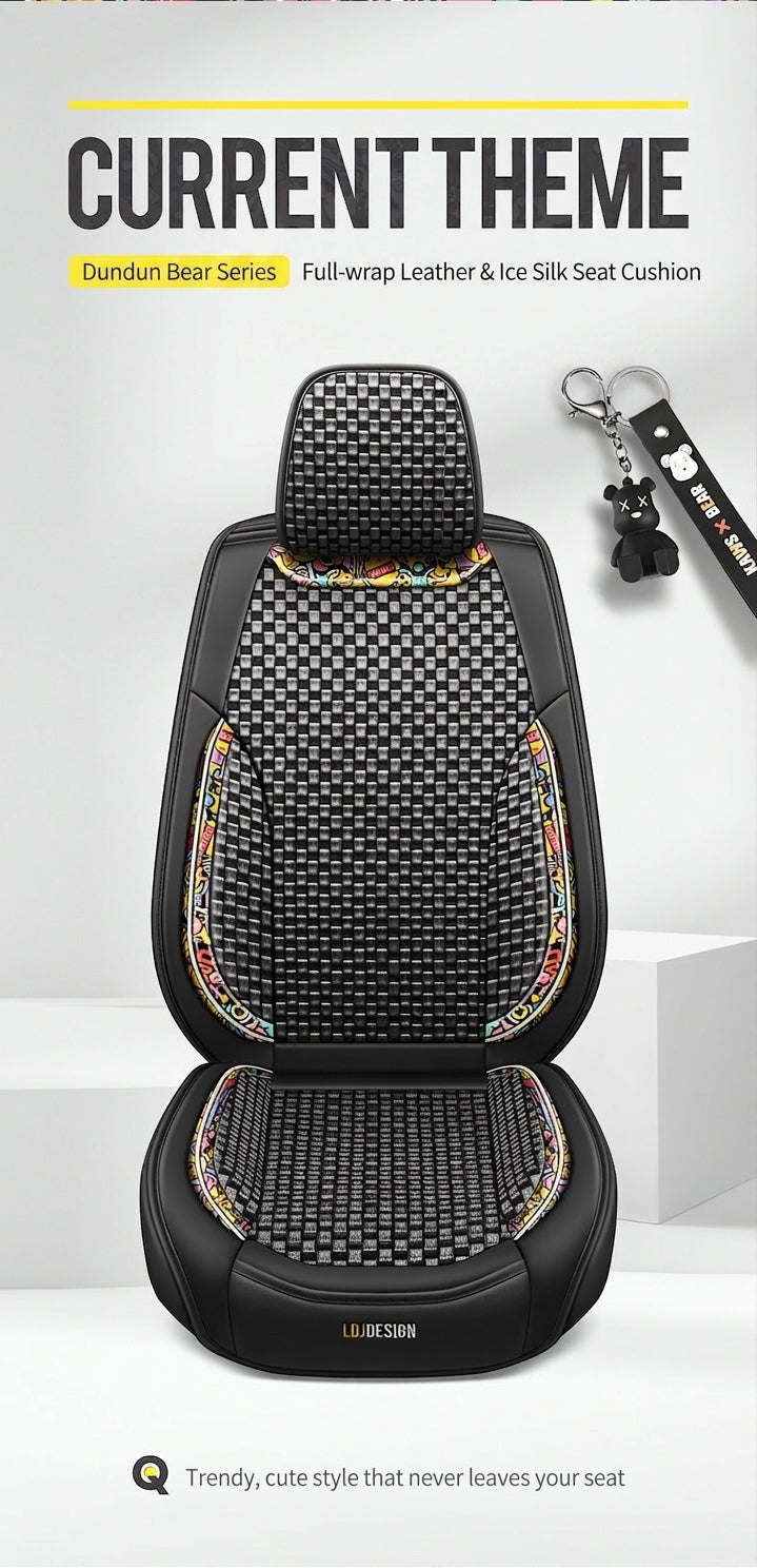 New Ice Silk Breathable Car Seat Covers, Cartoon Cute Seat Covers, Fully Inclusive Seat Cushion Covers All Seasons
