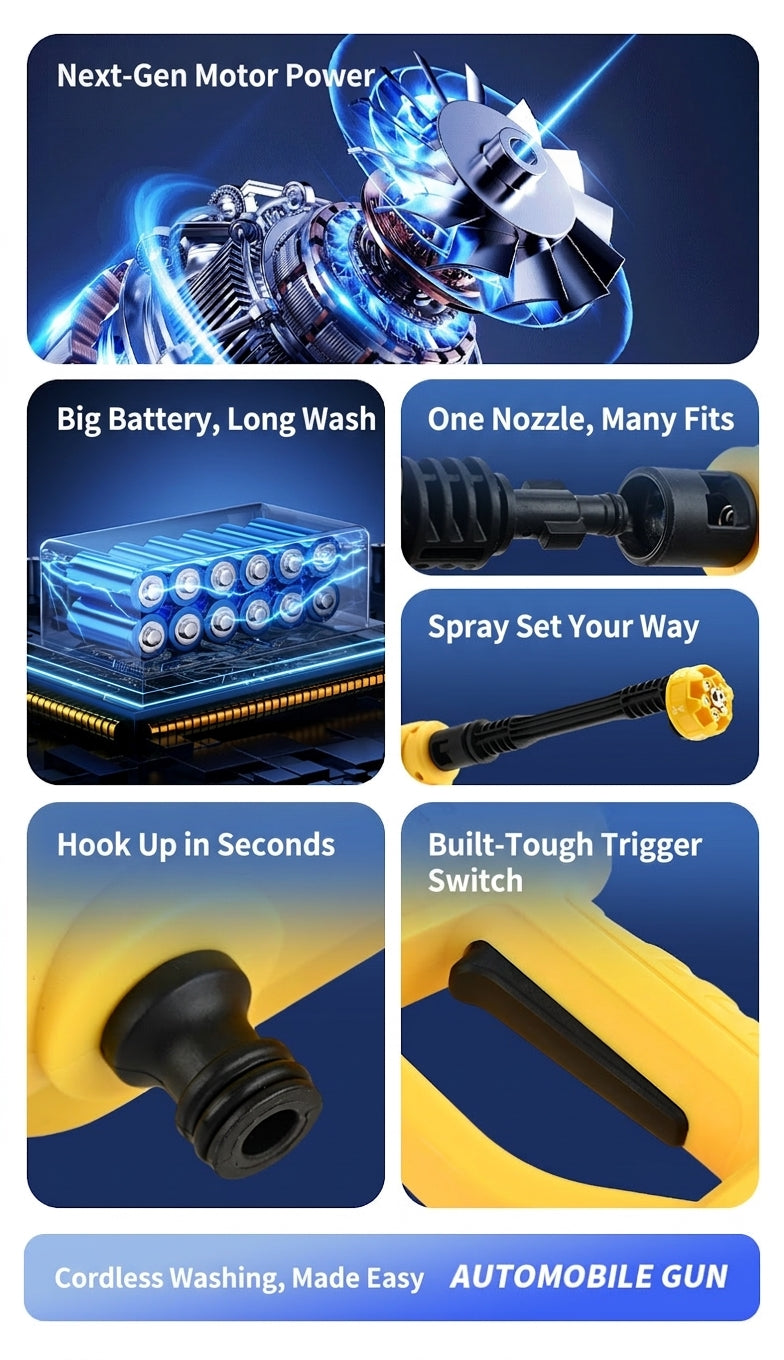 Cross-border lithium battery wireless car wash water nozzle, high-pressure, high-power car wash tool, home portable car tool