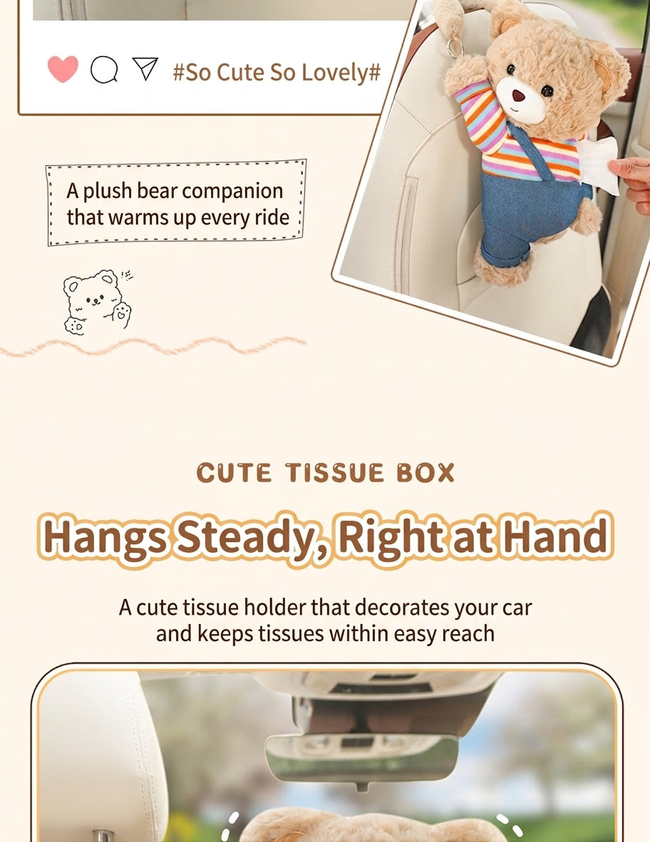 Car tissue box hanging car drawer box bear creative cute practical doll in the car tissue bag hanging bag