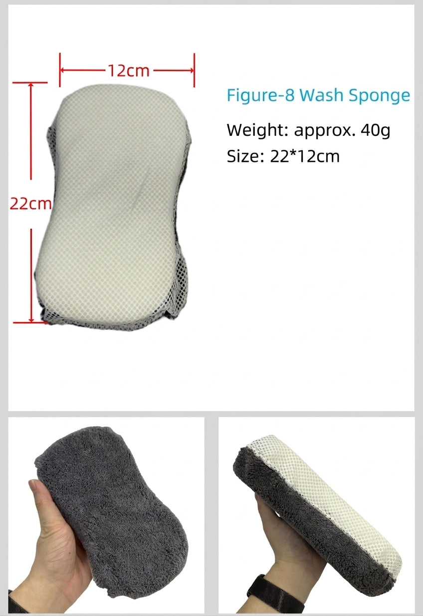 Car cleaning 9-piece set: car towels, home car wash gloves, car washing towels, rags, waxing sponges, hub brushes