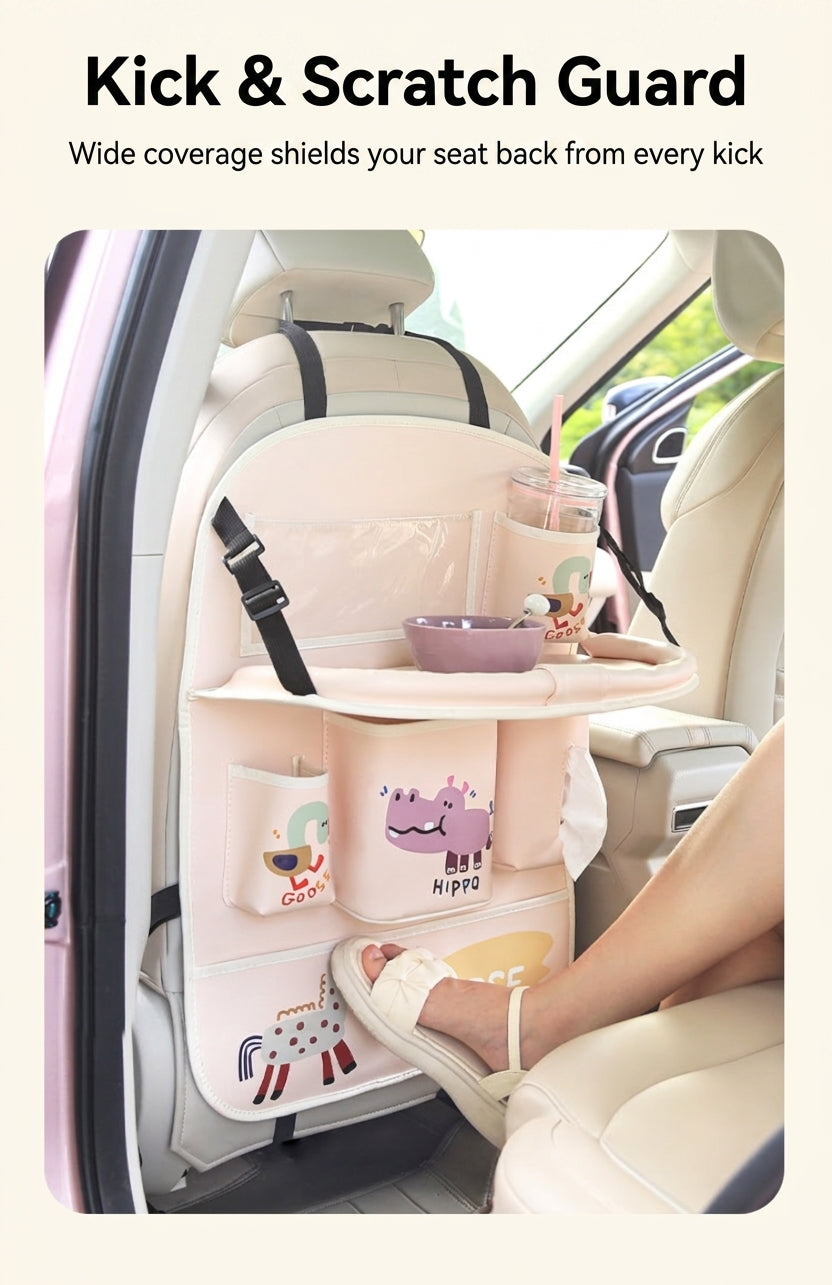 Car multifunctional seat back storage bag, anti-kick pad, convenient cartoon cute tissue box, tissue storage bag, storage box