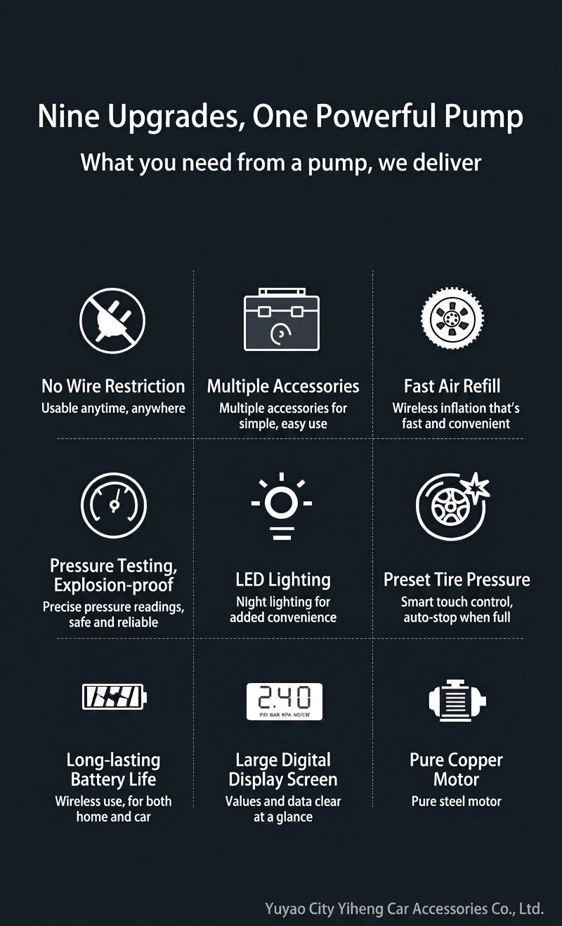 Car Inflator Pump Outdoor Convenient Car Wireless Inflator Pump Digital Tire Pressure Car Tire Electric Pump