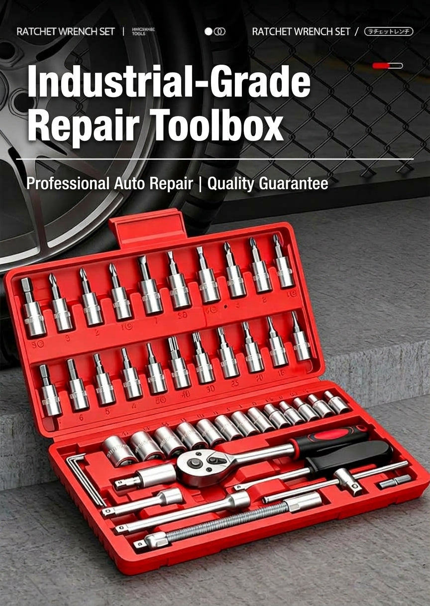 46-piece set of quick ratchet wrenches and screwdriver toolboxes for car repairs, hardware sets, and auto repair kits