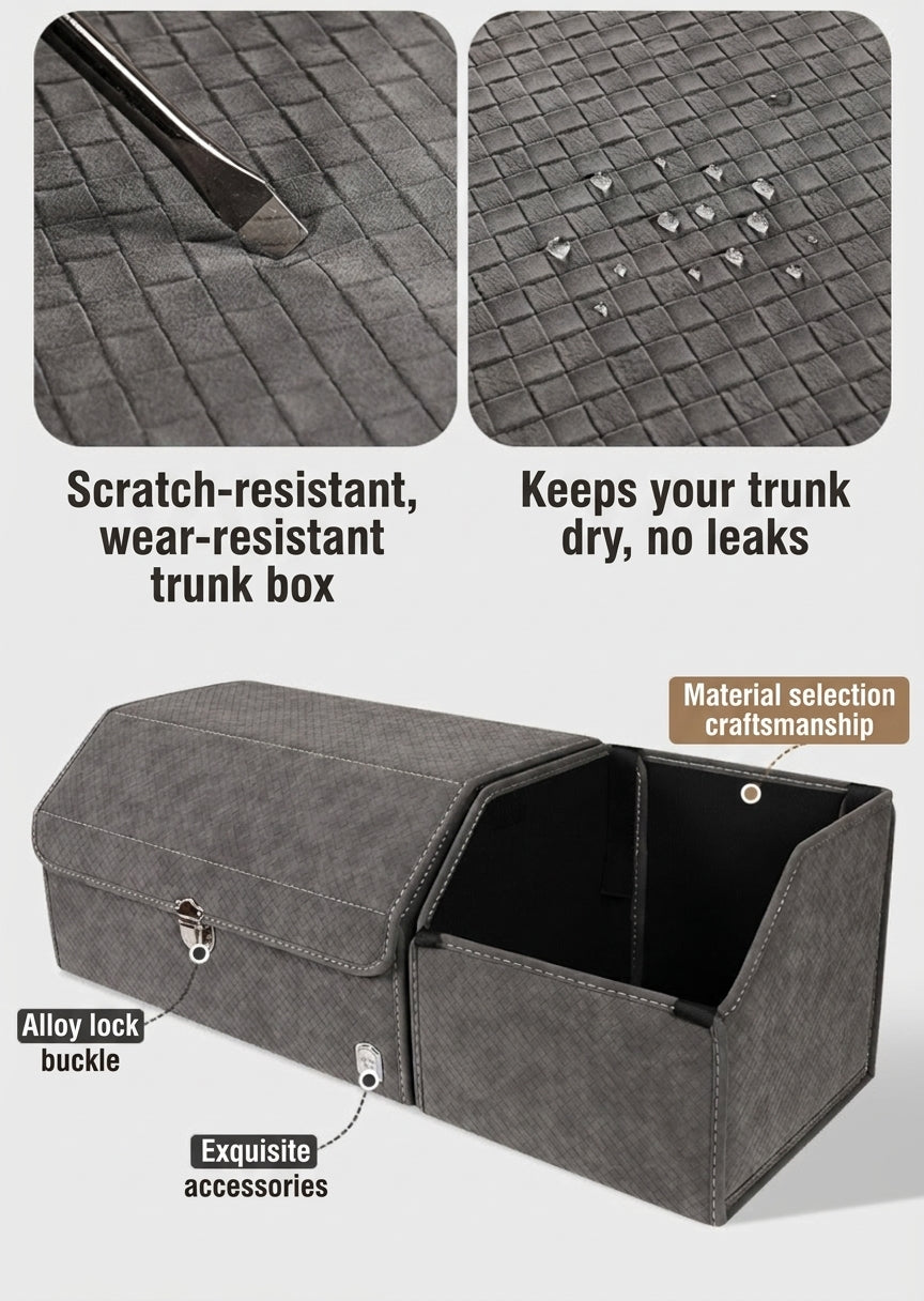 New woven pattern car trunk storage box, foldable car storage box, leather organizer box, factory wholesale