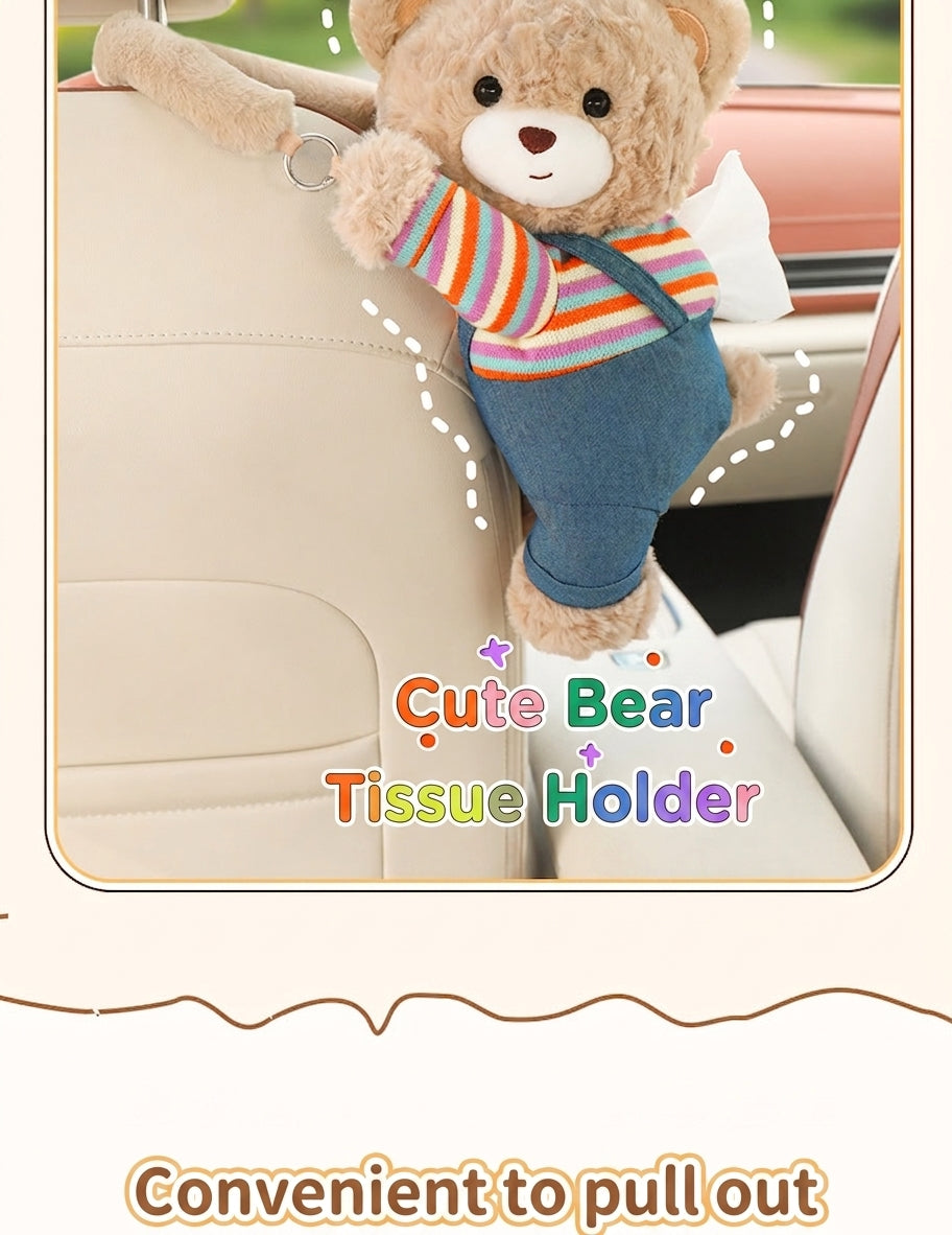 Car tissue box hanging car drawer box bear creative cute practical doll in the car tissue bag hanging bag