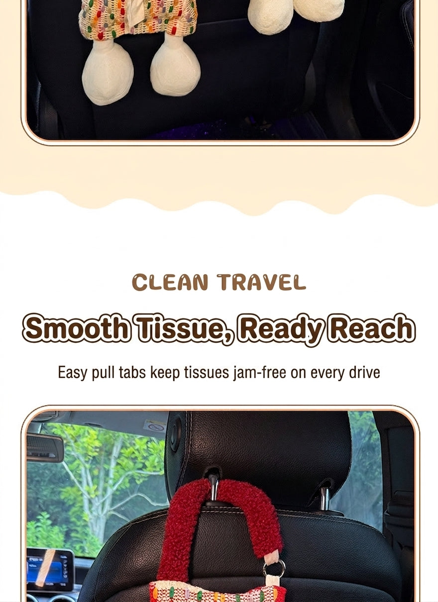 Car tissue box, cute plush toy hand, foot car, in-car tissue hanging bag, high-end practical car armrest box tissue box