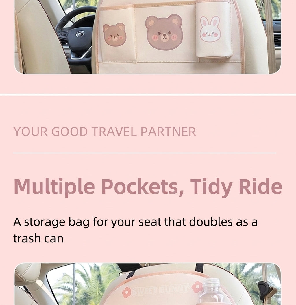 Car seat back storage bag cute cartoon car trash can creative multifunctional car interior anti-kick mat