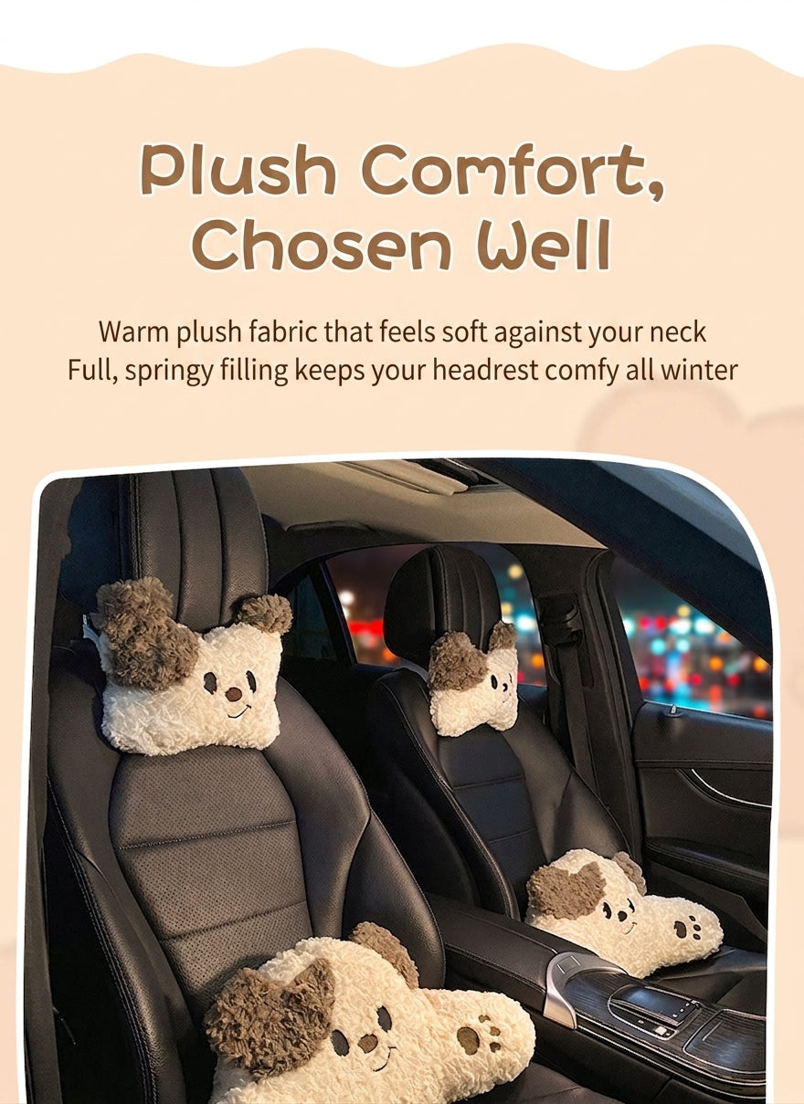 Car headrest, neck pillow, a pair of female driver pillows, cute dogs, car cushions, car seats, lumbar and neck pillows