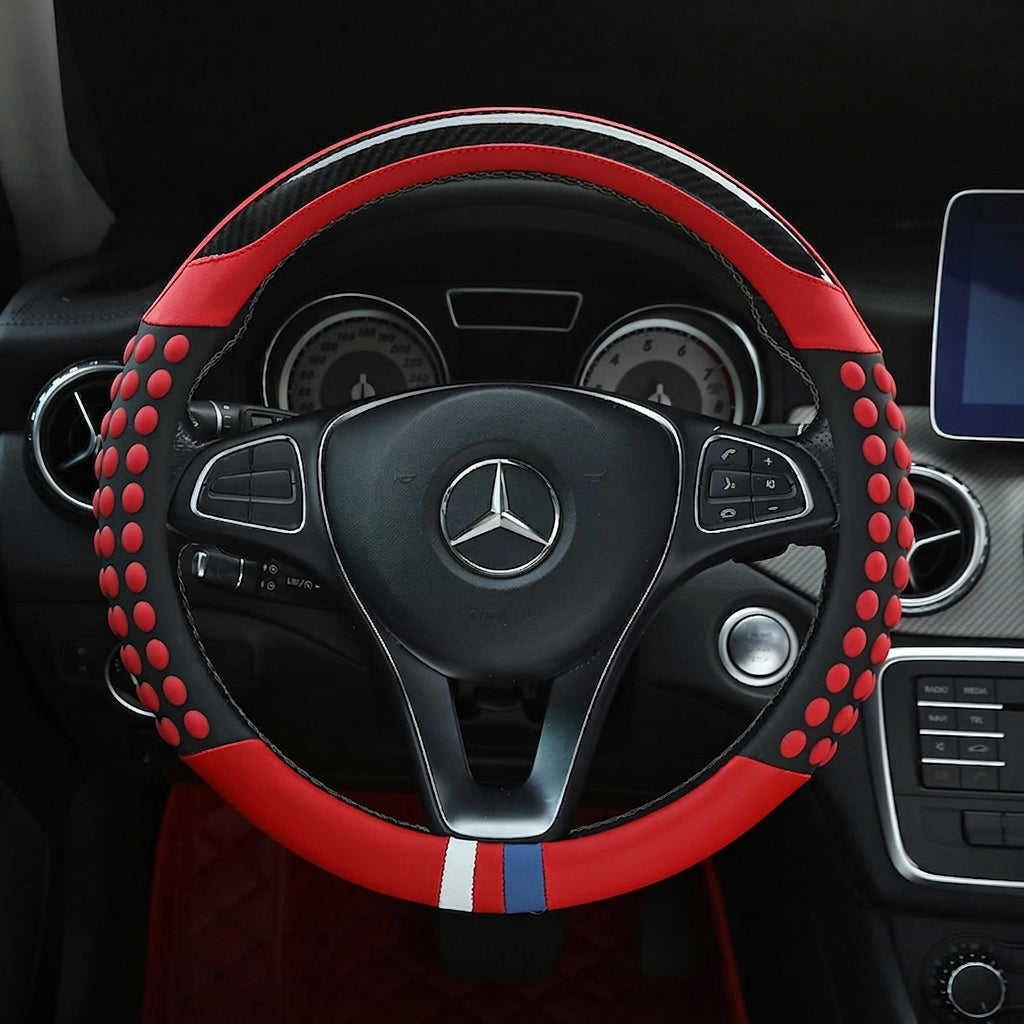 Non-slip sweat-wicking car handlebar covers, colorful carbon fiber leather, fashionable trendy brand steering wheel covers, car GM Amazon