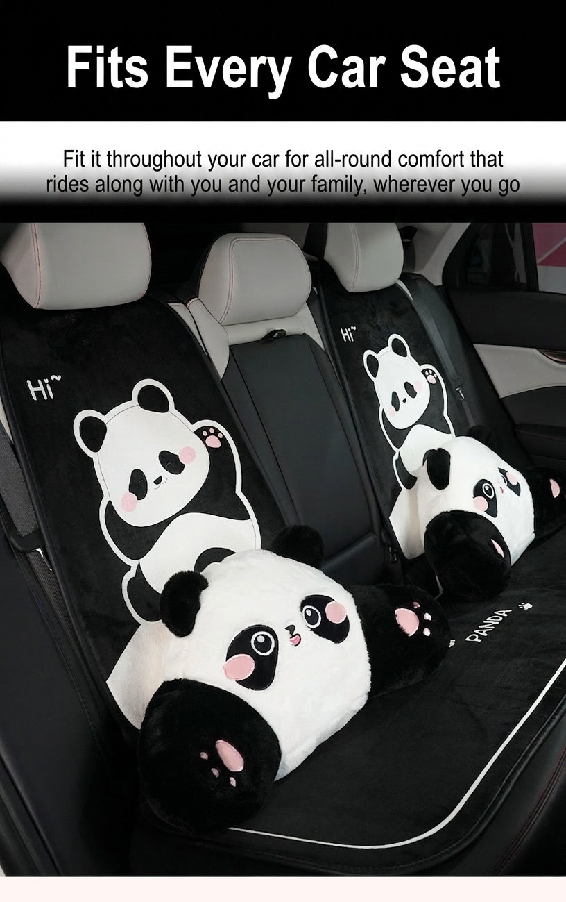 Car headrest lumbar support, cartoon cute panda, comfortable soft car cushion, all-season universal neck pillow