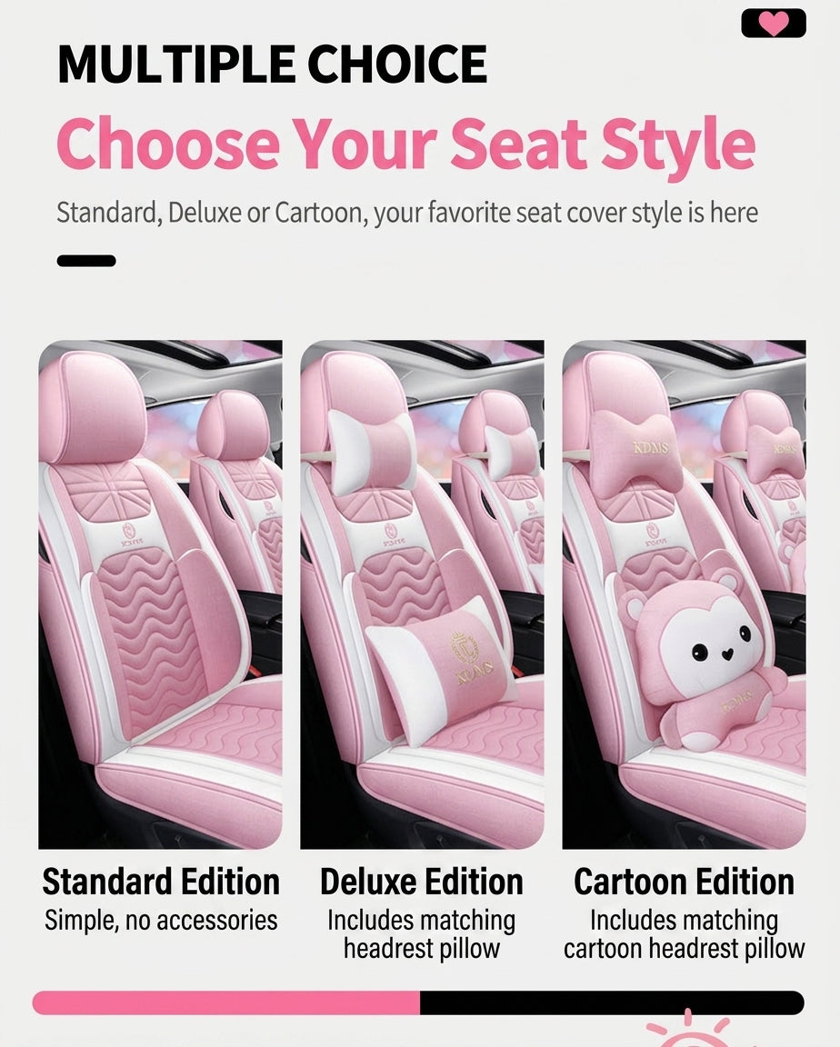 Cartoon car seat cushion, all-season universal all-round car seat cover, linen fabric art seat cushion, winter goddess seat cover