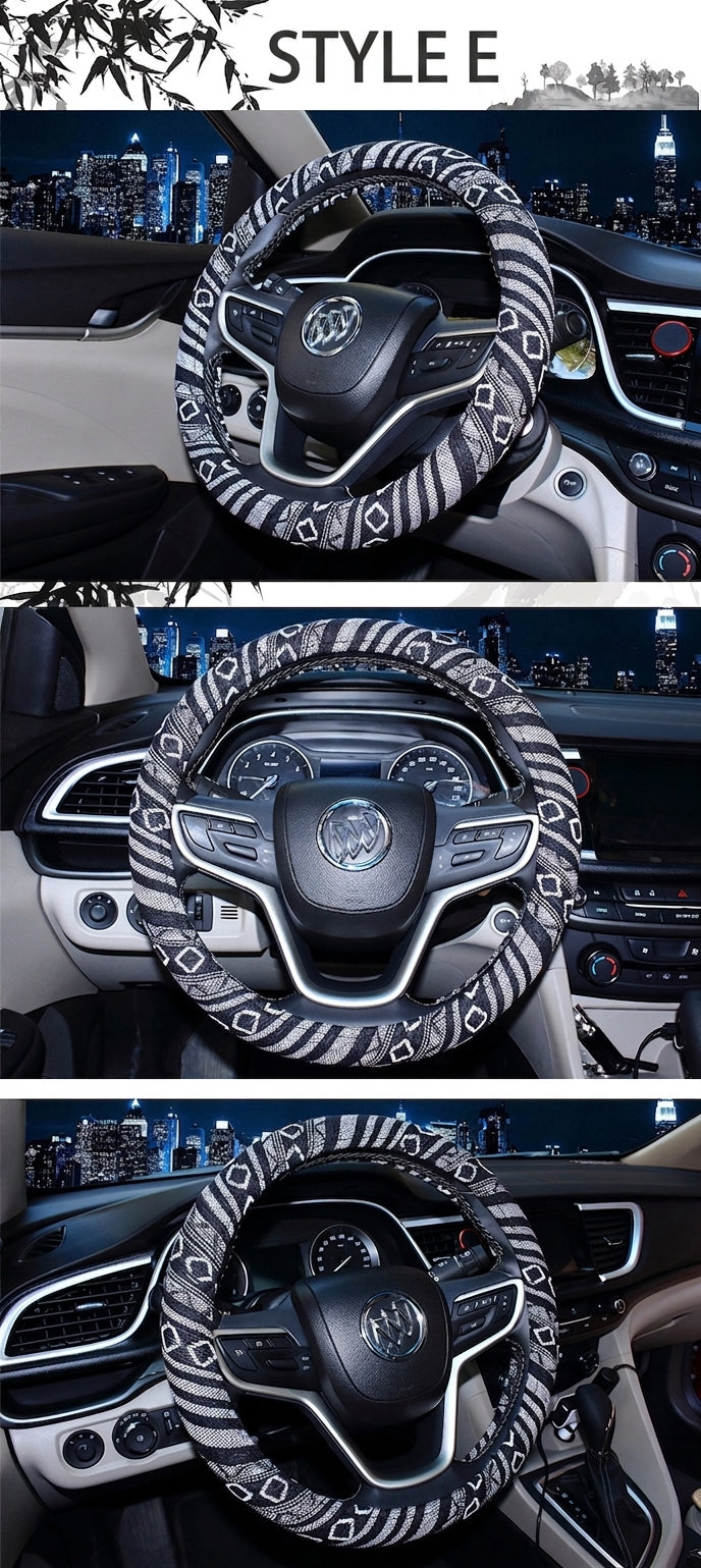 Steering wheel cover New national style old coarse cloth linen car steering wheel cover Personality trend car handle cover