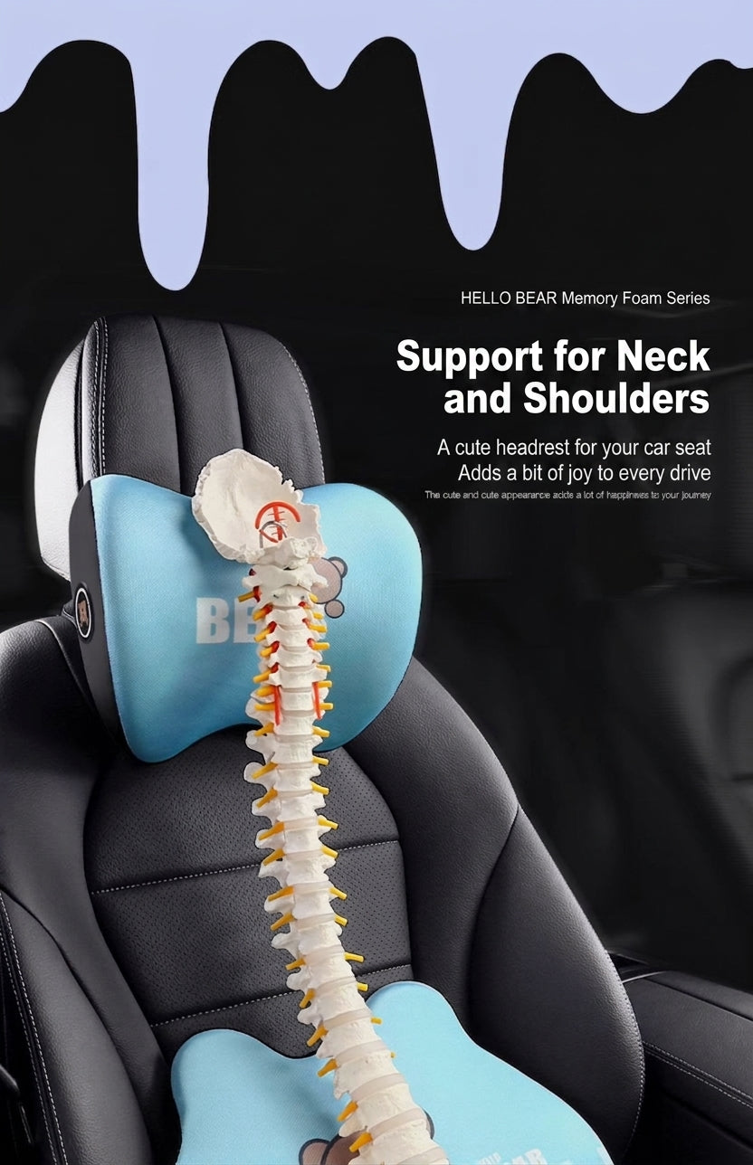 Yiju car cartoon headrest, neck pillow, memory foam, car cushion, car seat, neck and neck pillow, bear headrest