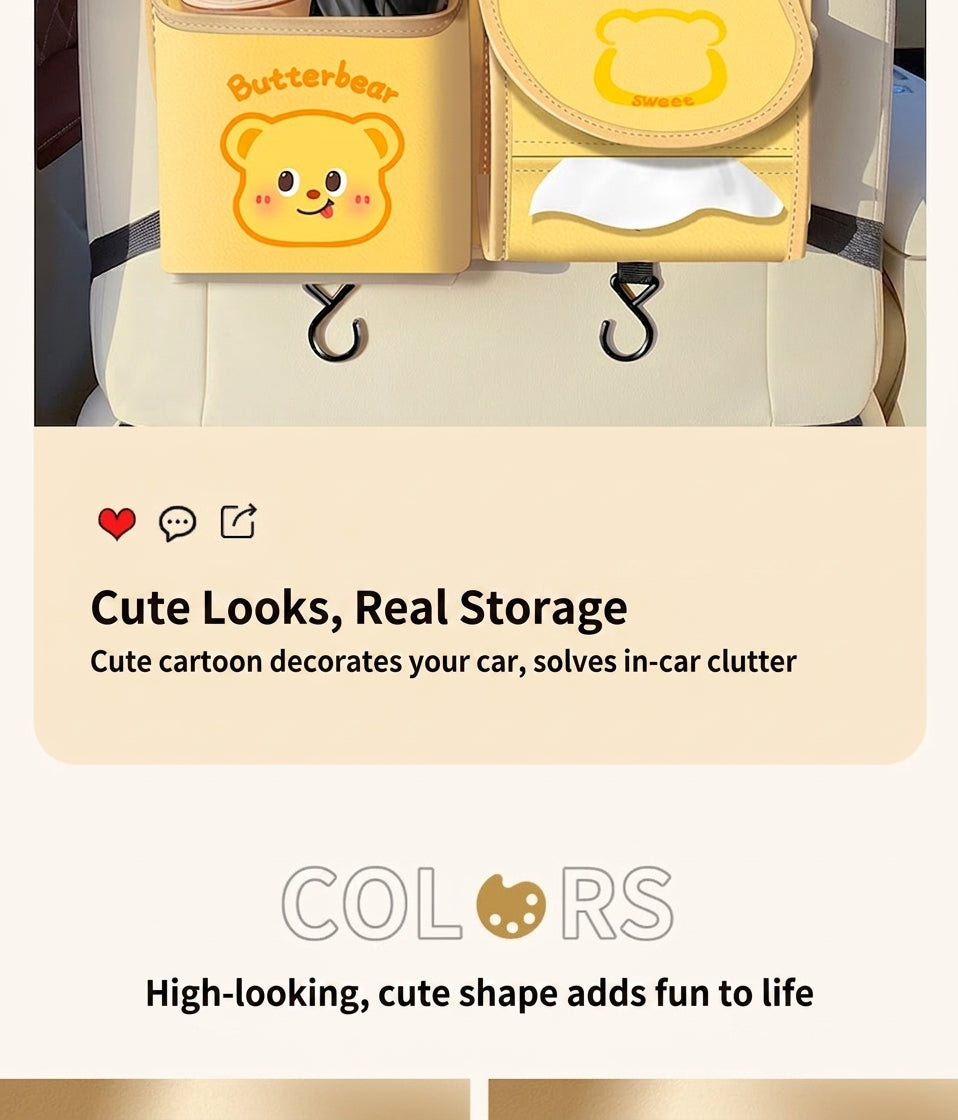 Car storage hanging bag, multifunctional creative cute car seat rear storage rack, tissue box inside car, trash bin