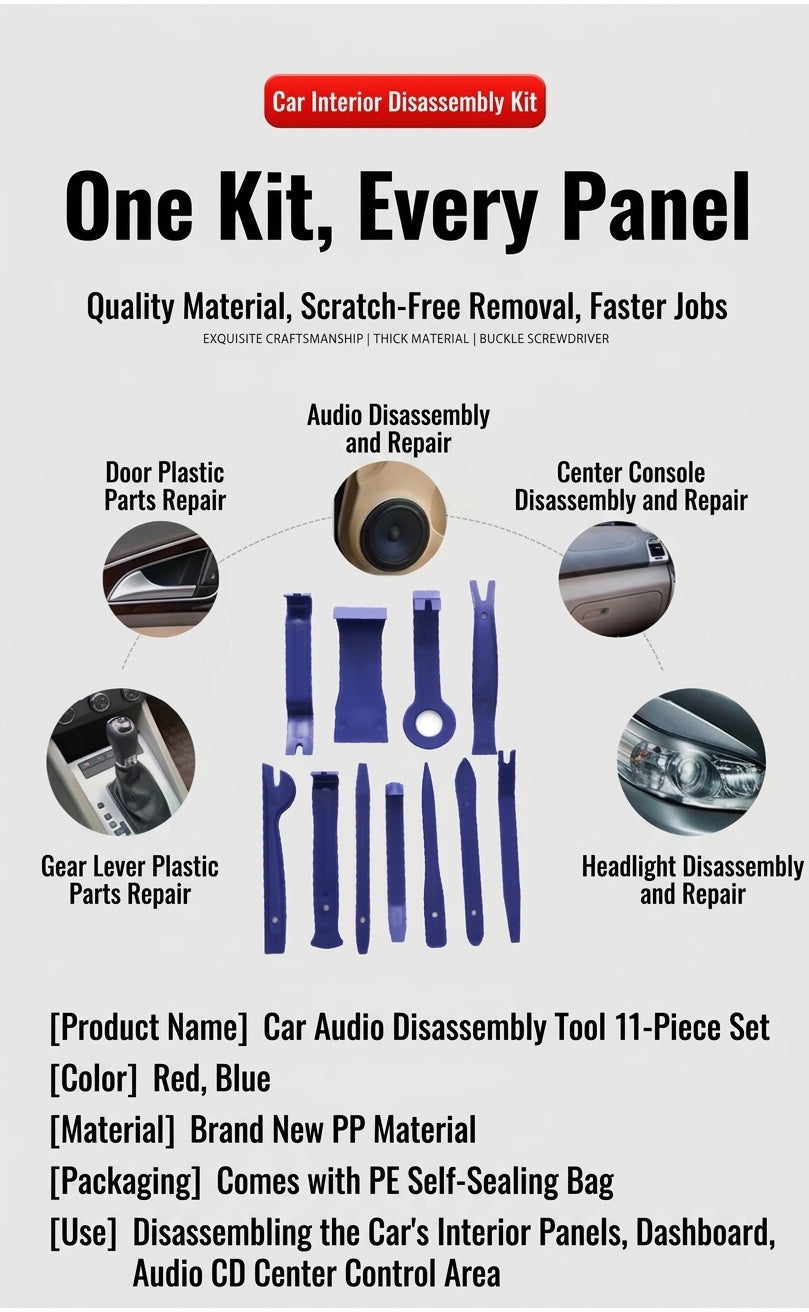 Plastic rocker tool kit 11-piece set: crowbar, car disassembly and disassembly tools, car audio modification and repair tools