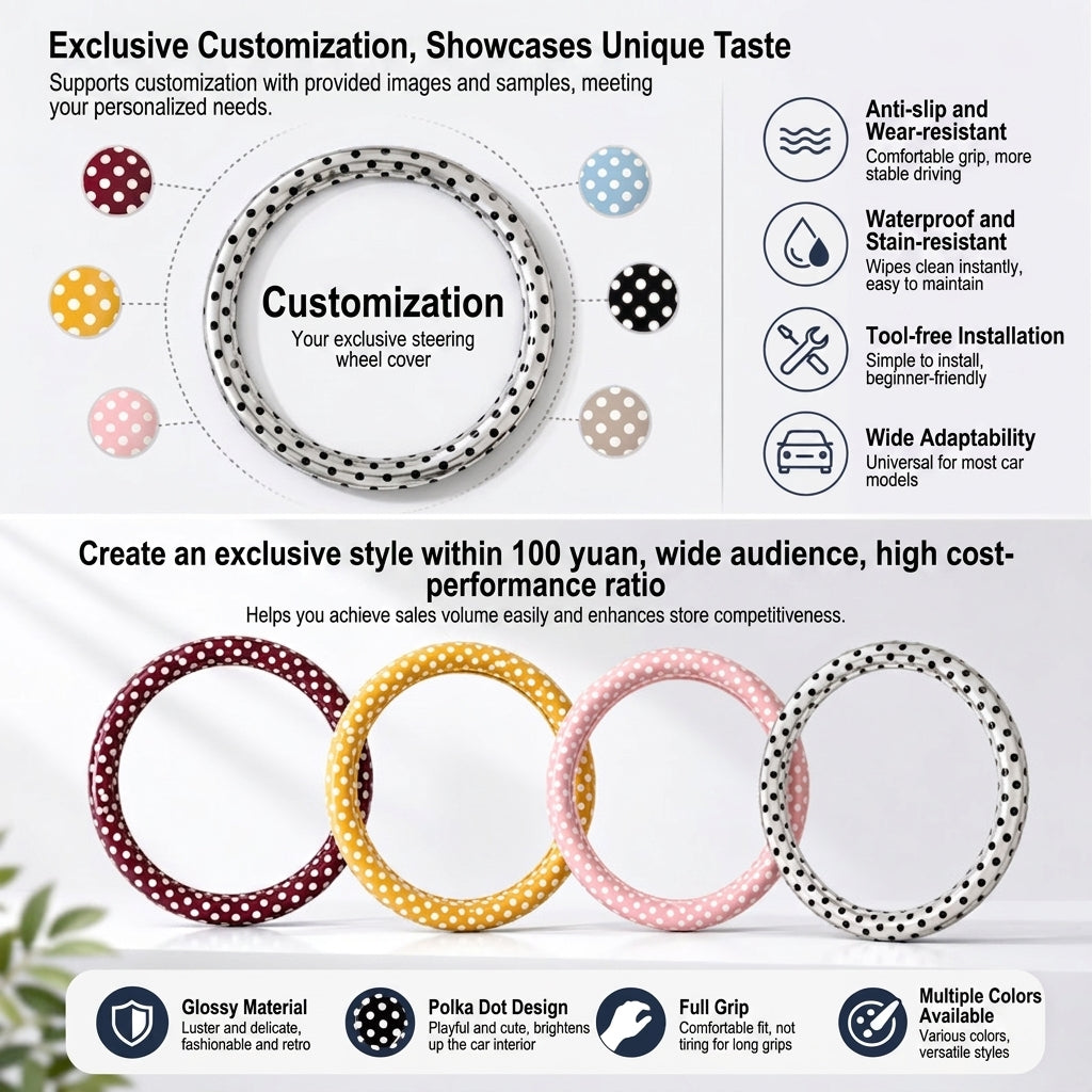 Cross-border Amazon wholesale car steering wheel covers, polka dot, anti-slip, wear-resistant, vintage fashionable steering wheel covers