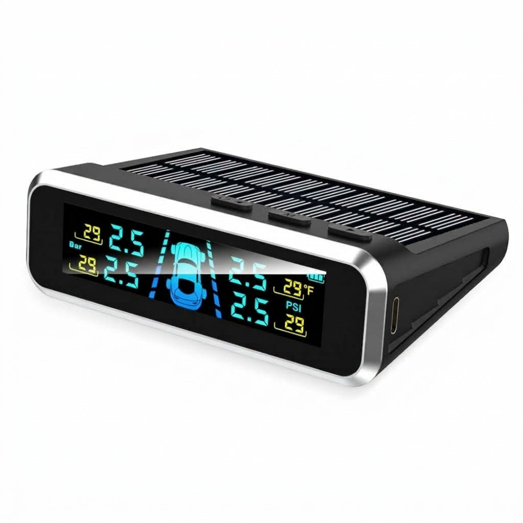 Tire pressure monitor, solar external sensor, high precision automotive tire pressure monitor, tire pressure sensor