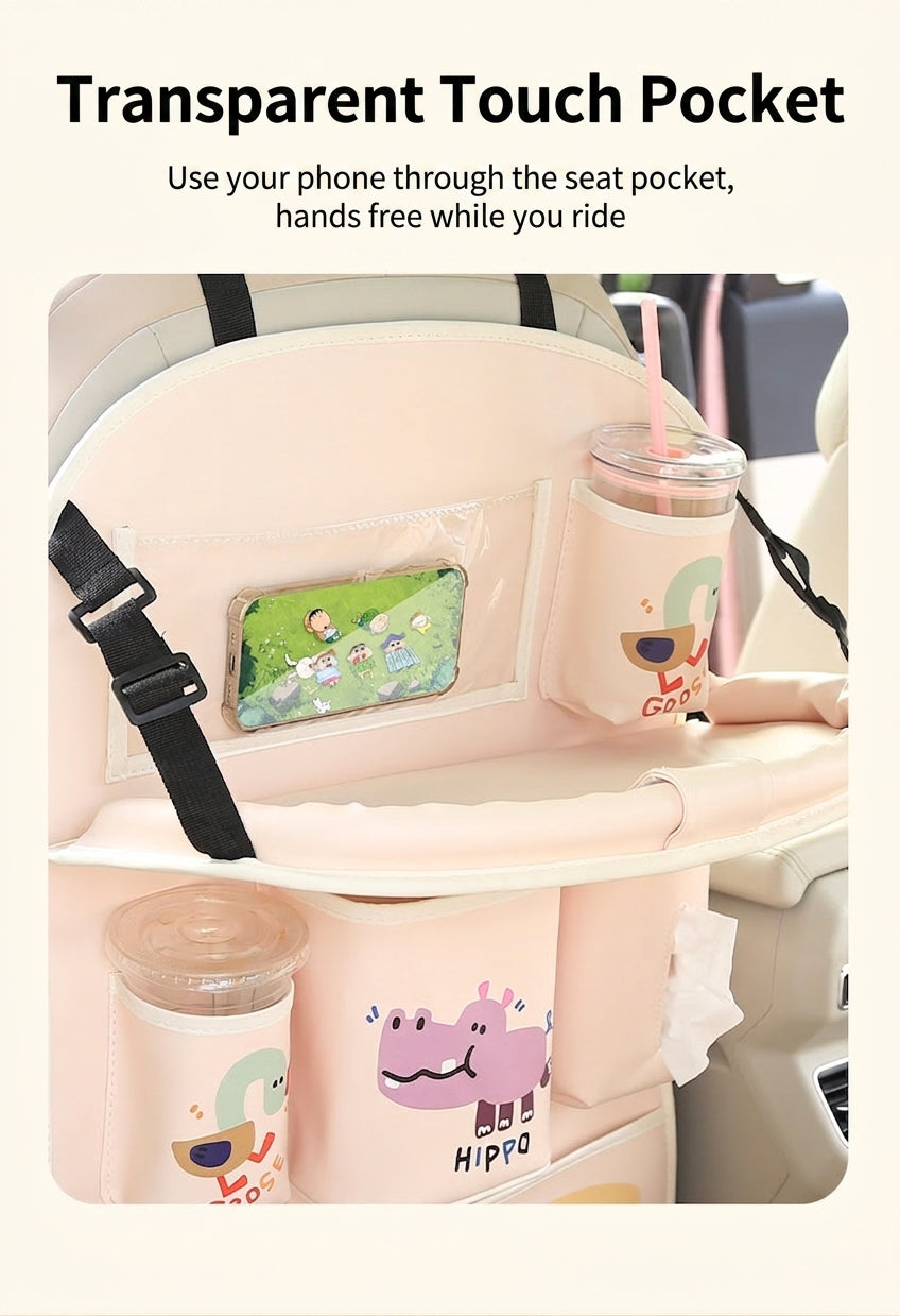 Car multifunctional seat back storage bag, anti-kick pad, convenient cartoon cute tissue box, tissue storage bag, storage box