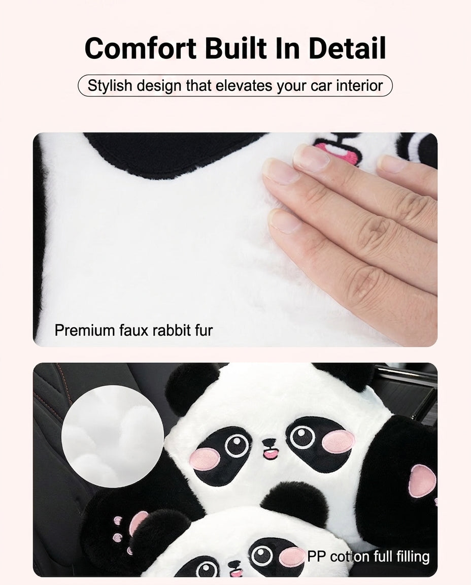 Car headrest lumbar support, cartoon cute panda, comfortable soft car cushion, all-season universal neck pillow