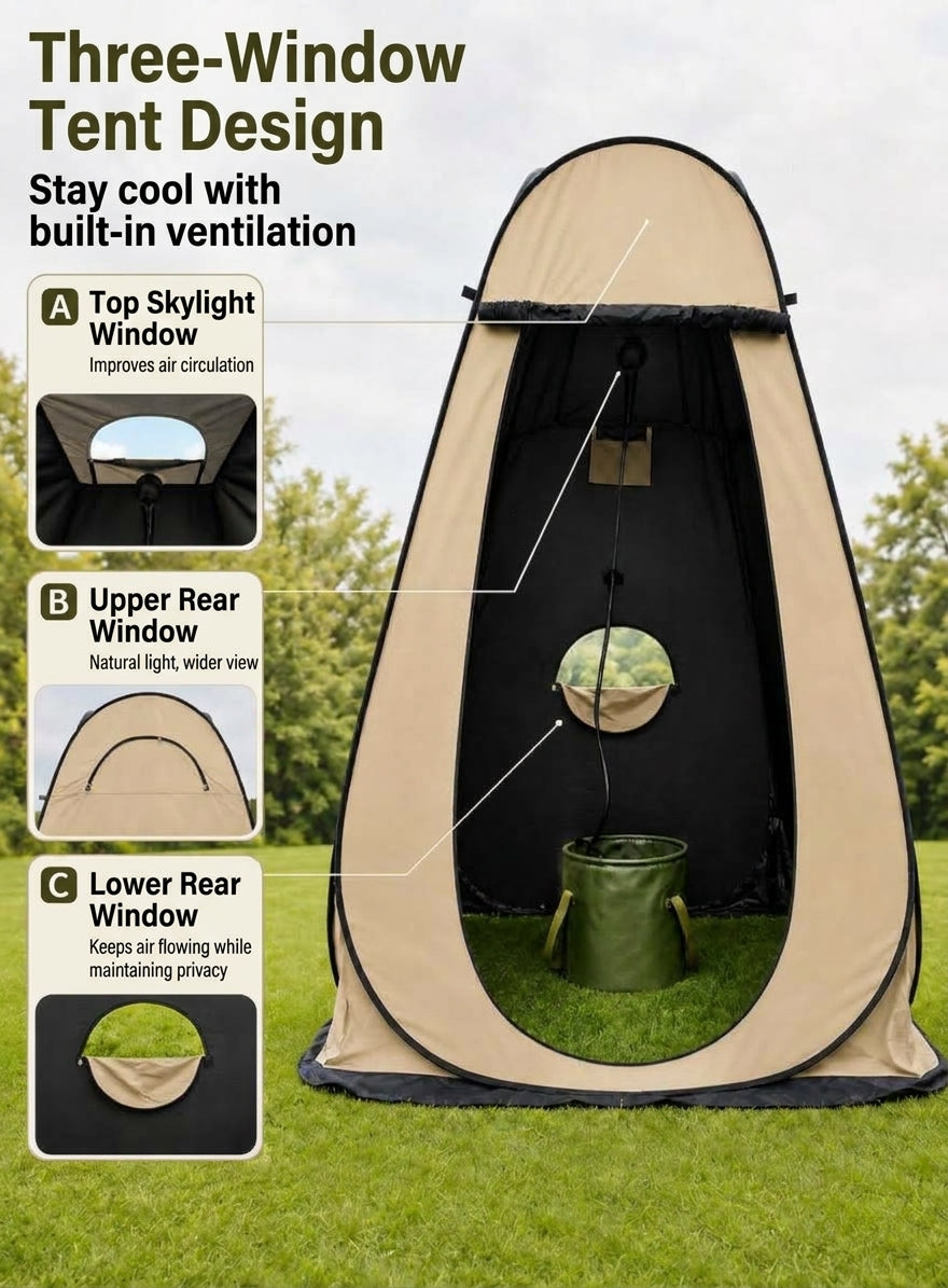 New outdoor bathing tent, black rubber waterproof portable toilet changing shower bathing camping changing cover tent