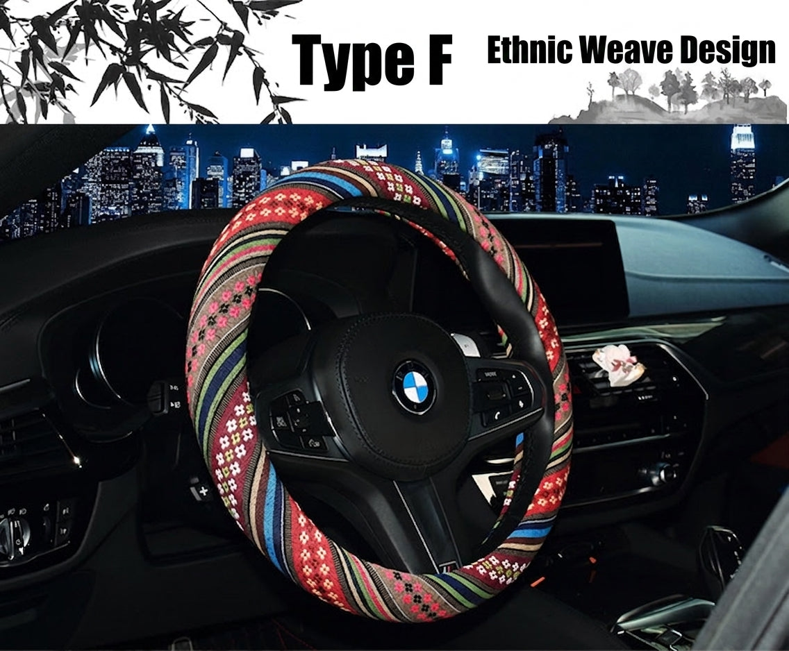 Steering wheel cover New national style old coarse cloth linen car steering wheel cover Personality trend car handle cover