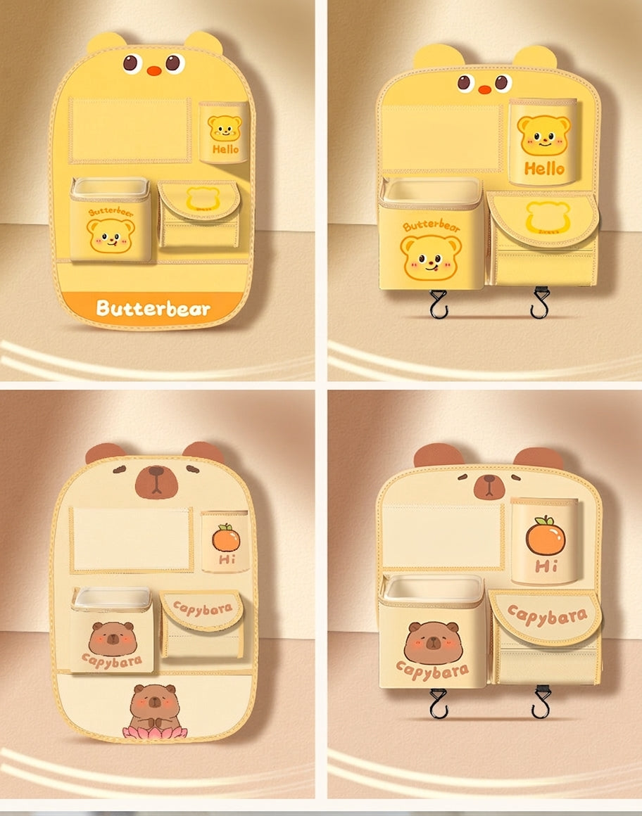 Car storage hanging bag, multifunctional creative cute car seat rear storage rack, tissue box inside car, trash bin