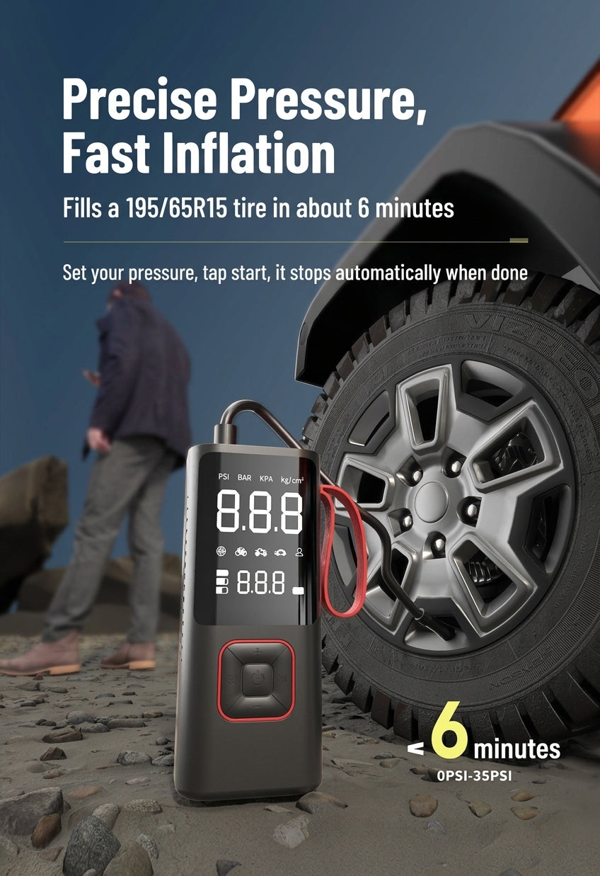 Car Inflator Pump Outdoor Convenient Car Wireless Inflator Pump Digital Tire Pressure Car Tire Electric Pump