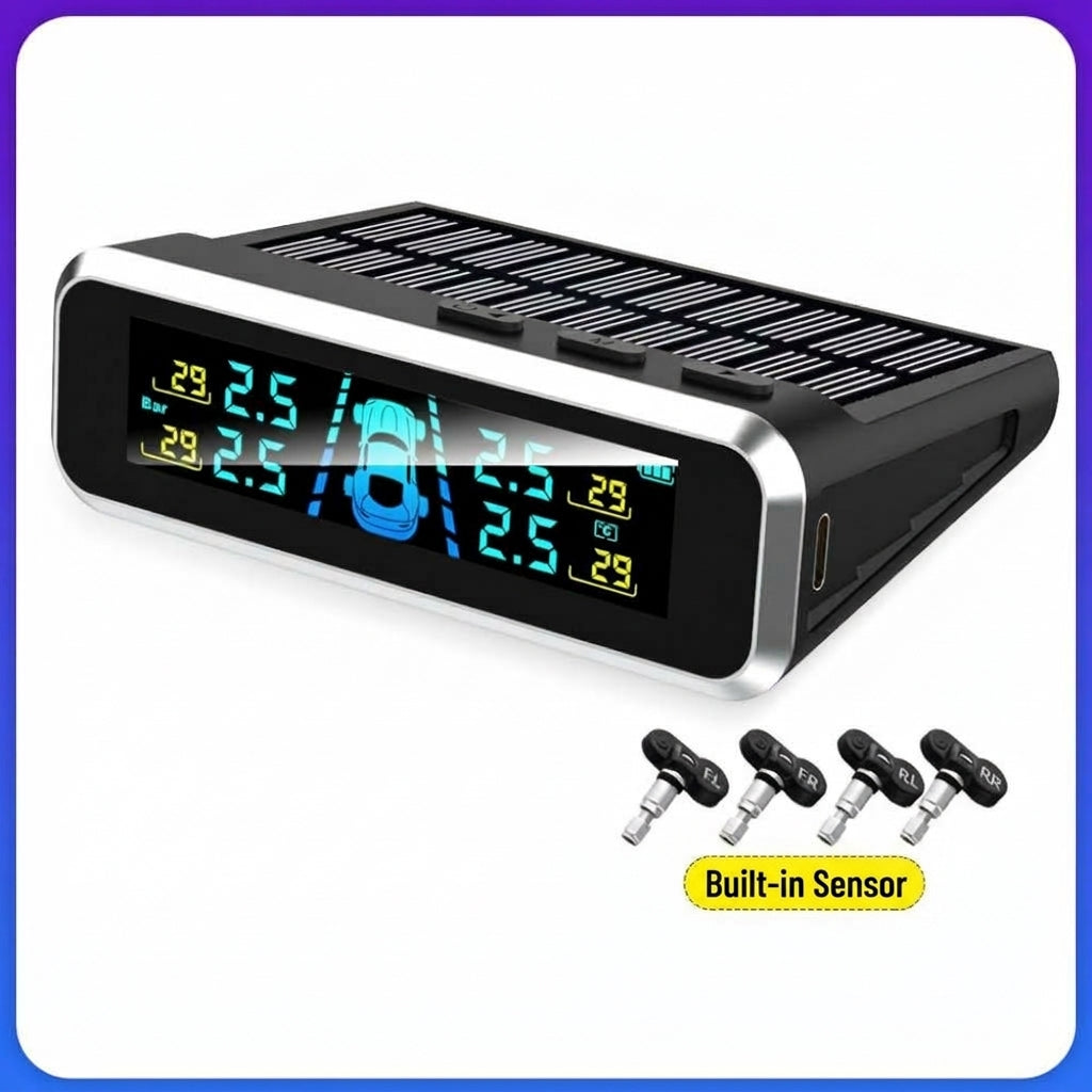 Tire pressure monitor, solar external sensor, high precision automotive tire pressure monitor, tire pressure sensor