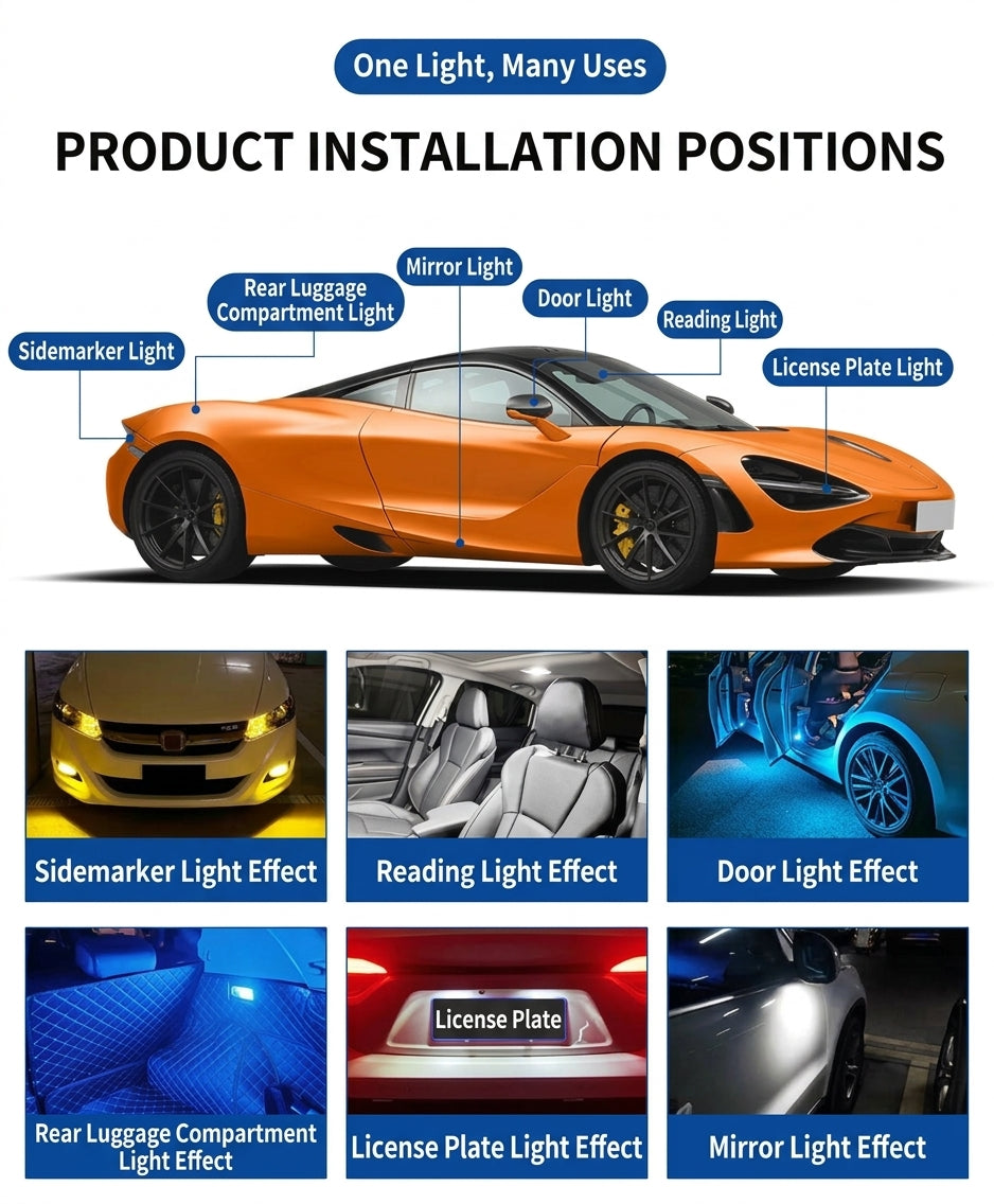 Yade Wide-Width Indicator Light T10 3030 12SMD Car Light LED High Brightness Wide Voltage Decoding Reading Light License Plate Light