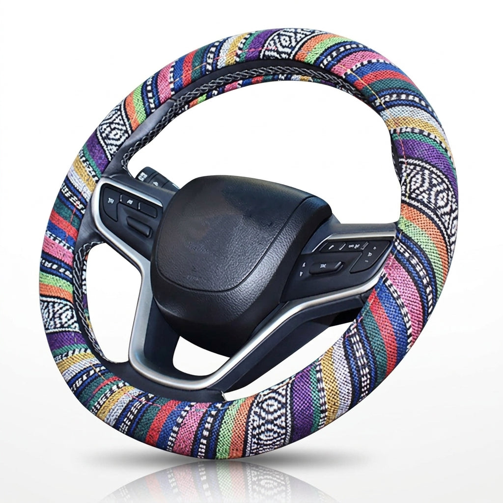 Steering wheel cover New national style old coarse cloth linen car steering wheel cover Personality trend car handle cover - Hero Shot