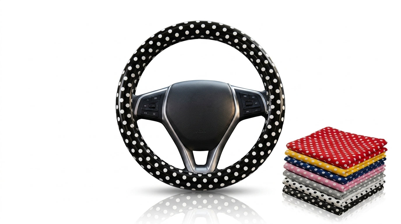 Cross-border Amazon wholesale car steering wheel covers, polka dot, anti-slip, wear-resistant, vintage fashionable steering wheel covers - Hero Shot