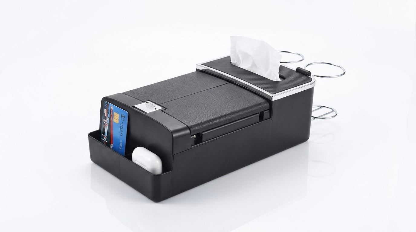 Car tissue box, armrest box, multifunctional water cup holder, storage box, creative and simple car interior sundries storage box - Hero Studio