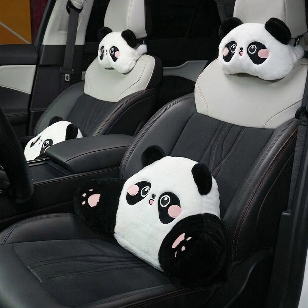Car headrest lumbar support, cartoon cute panda, comfortable soft car cushion, all-season universal neck pillow - Hero Studio