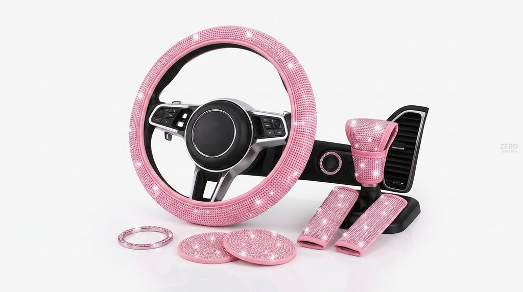 Car steering wheel cover, diamond-shaped new all-season universal seatbelt cover, multi-piece coaster steering wheel protective cover - Hero Studio