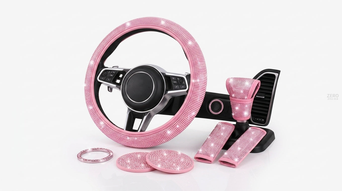Car steering wheel cover, diamond-shaped new all-season universal seatbelt cover, multi-piece coaster steering wheel protective cover - Hero Studio