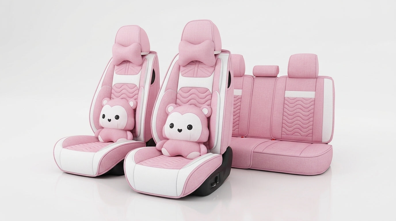 Cartoon car seat cushion, all-season universal all-round car seat cover, linen fabric art seat cushion, winter goddess seat cover - Hero Studio