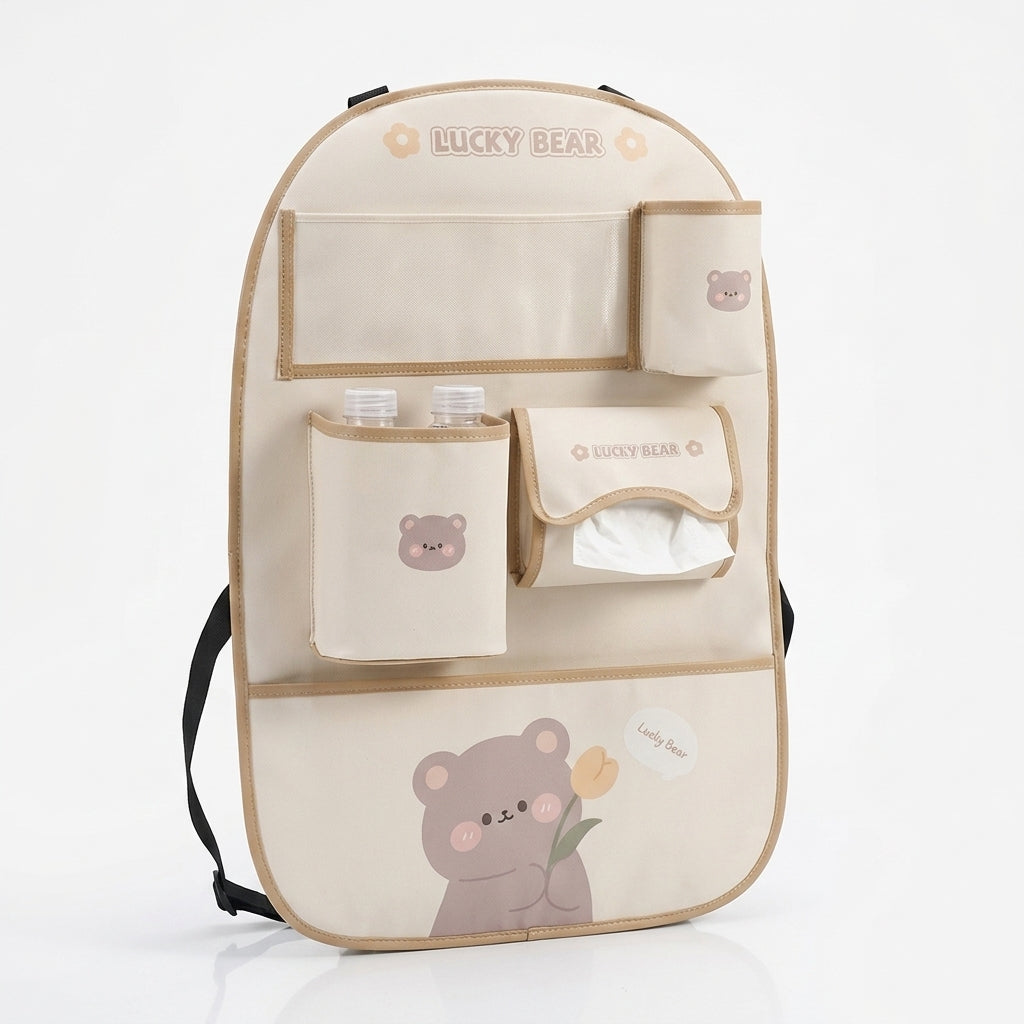 Car seat back storage bag cute cartoon car trash can creative multifunctional car interior anti-kick mat - Hero Studio